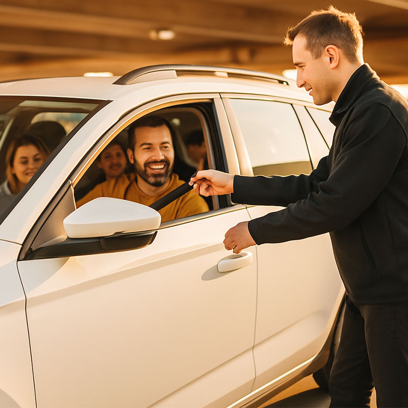 Customer handing over keys to parking attendant